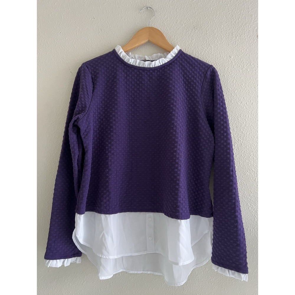 Elle Layered Sweater Top Women Large Purple Ruffle Collar Preppy Academia Blouse